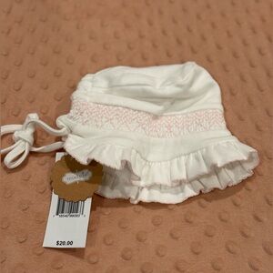 Baby Mud Pie Ivory with Light Pink Embroidery Smocked Bonnet: New with Tag